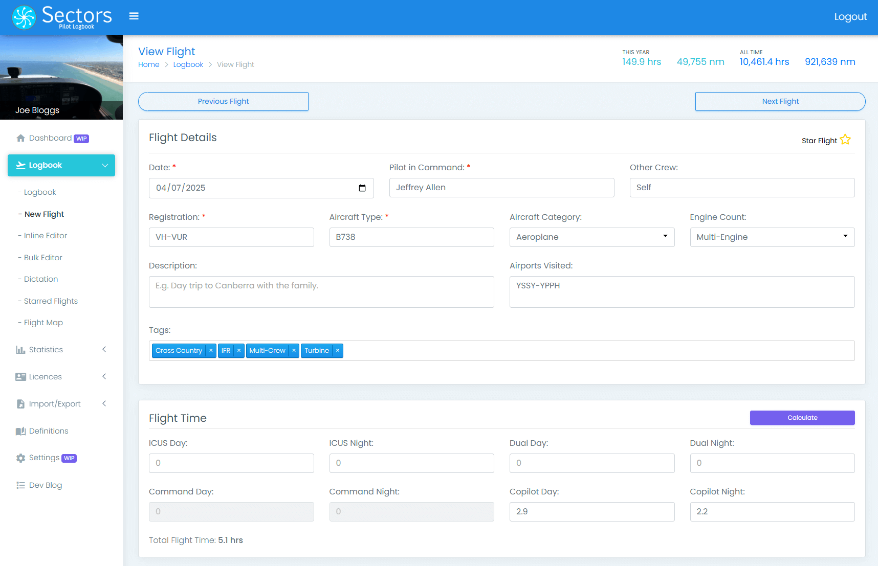View Flight Page